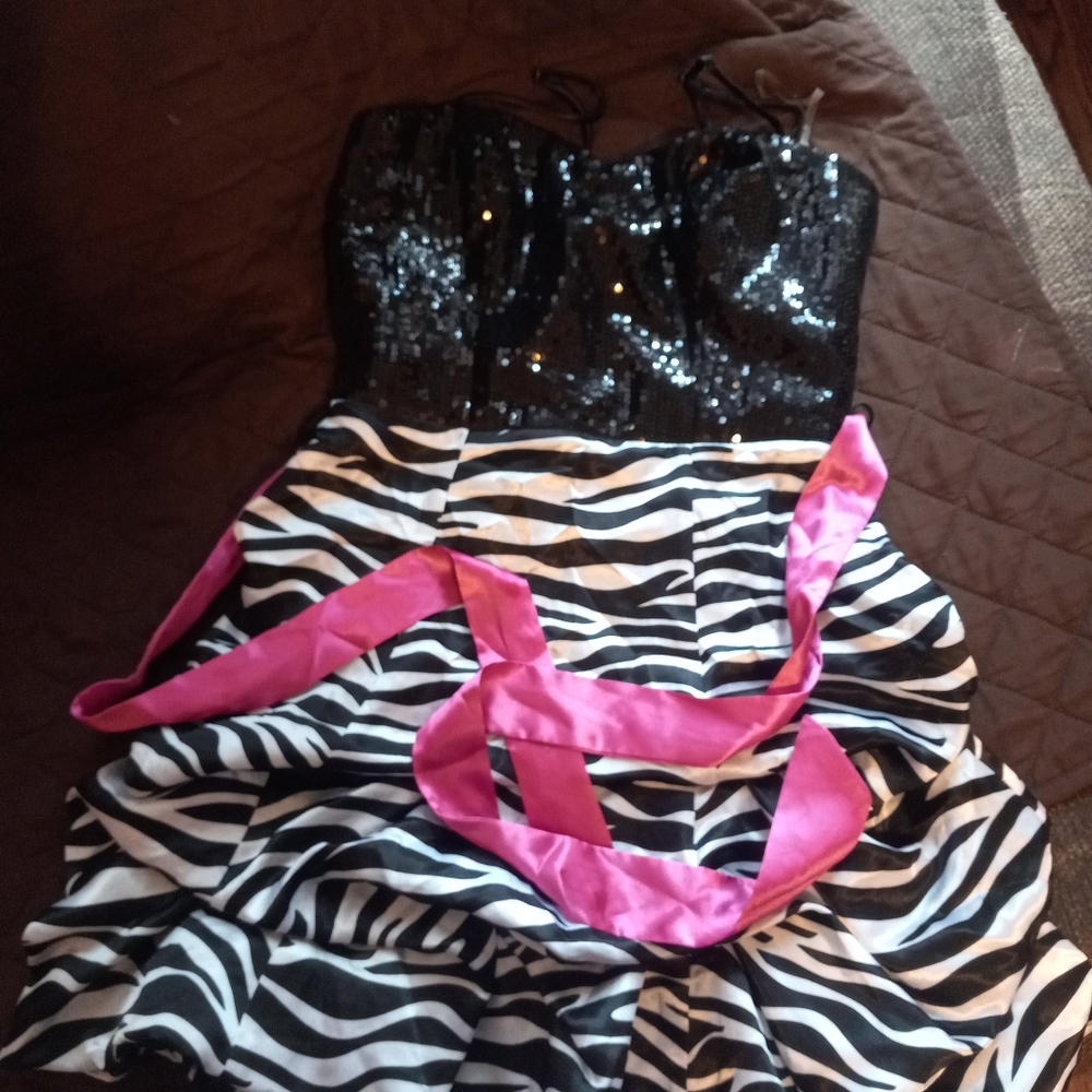 Black glittery zebra print dress